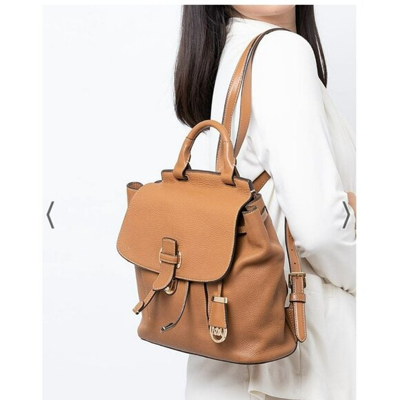 Michael Kors Handbags - Michael Kors Romy Acorn Brown Tan Brown Pebbled Leather Medium Backpack